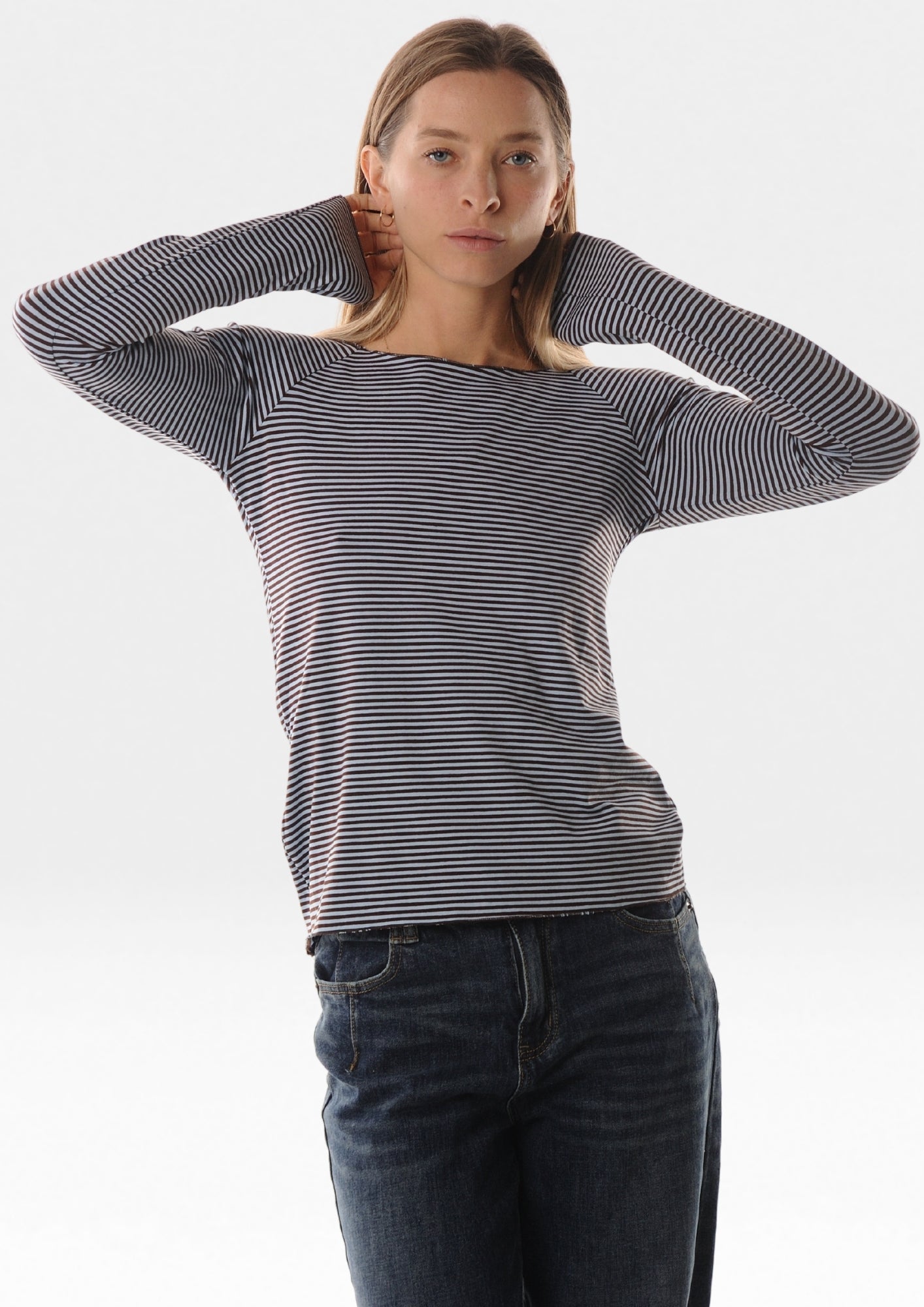 T-shirt scollo barca righine - LOK18440