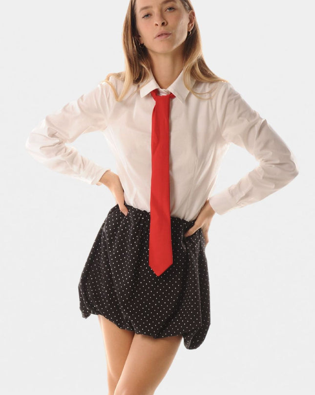 Camicia slim in popeline  con cravatta fiocco in raso - Lok07758/1194