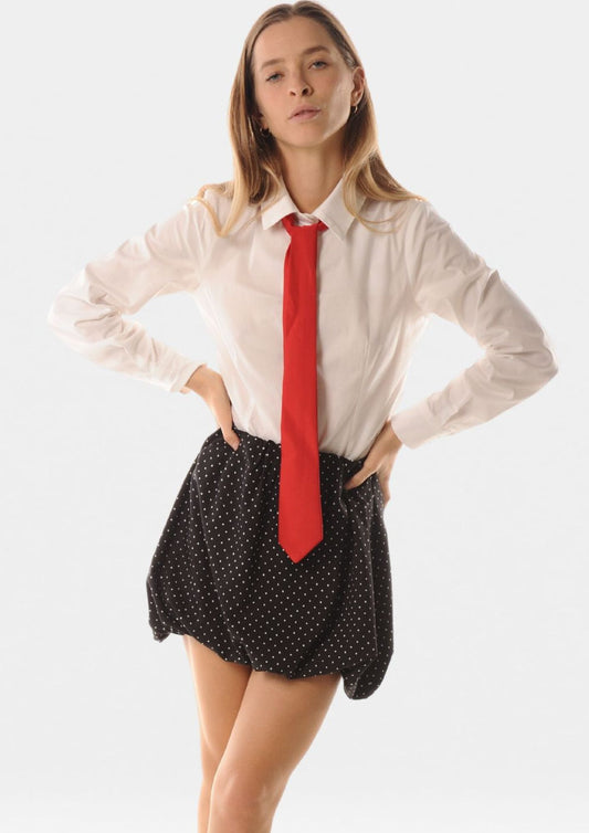 Camicia slim in popeline  con cravatta fiocco in raso - Lok07758/1194