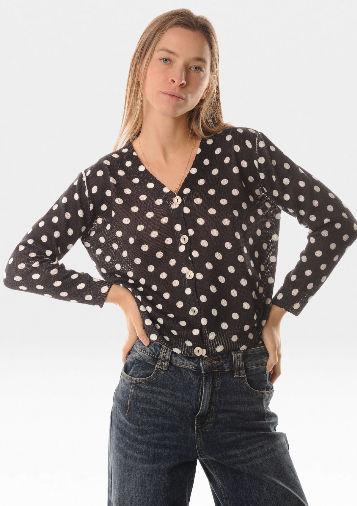 Cardigan in maglia stampa pois - LOK06/1114