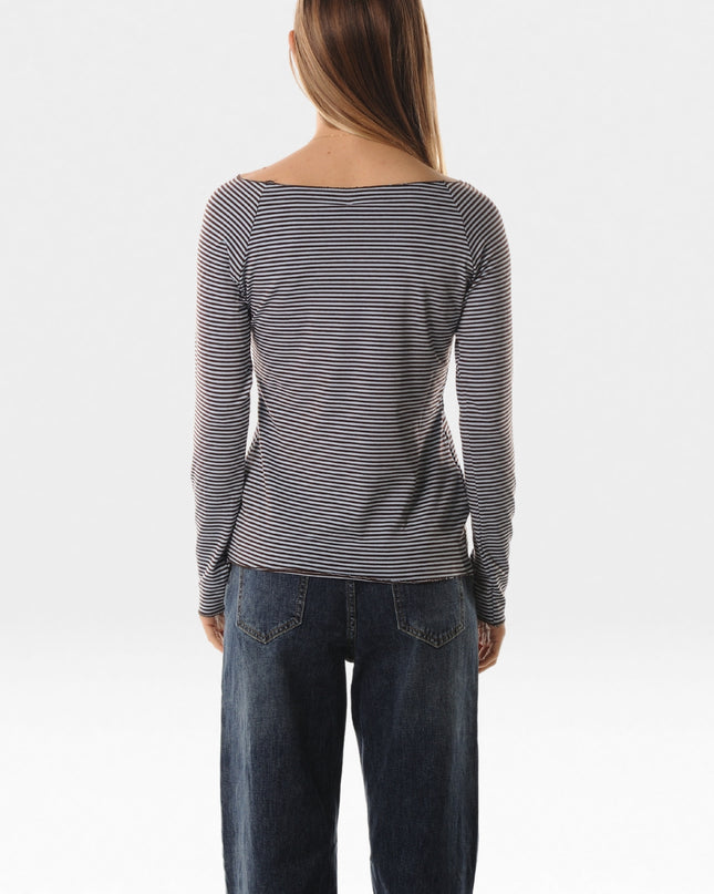 T-Shirt Scollo Barca a Righine Donna LOKITA - Cielo e Rosa