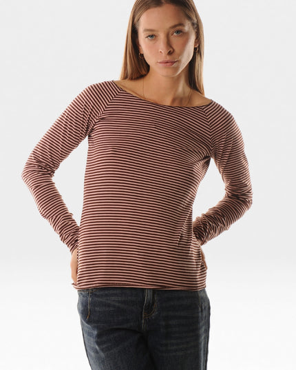 T-Shirt Scollo Barca a Righine Donna LOKITA - Cielo e Rosa