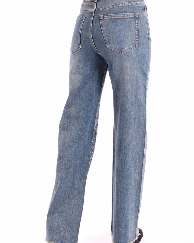 Jeans sfrangiato strass - AISA7175