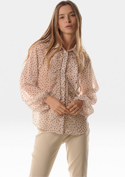 Camicia rouches in crepon fantasia - LOK729