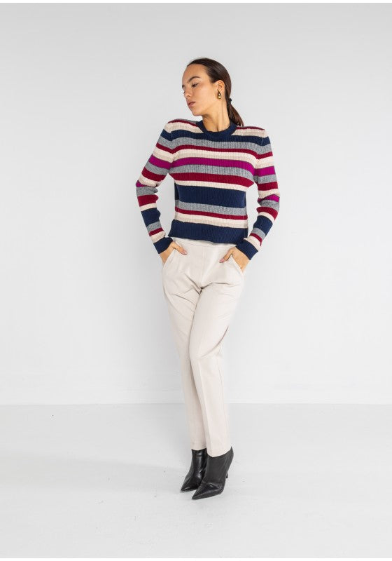 Maglia costina girocollo riga - LOk24917/161