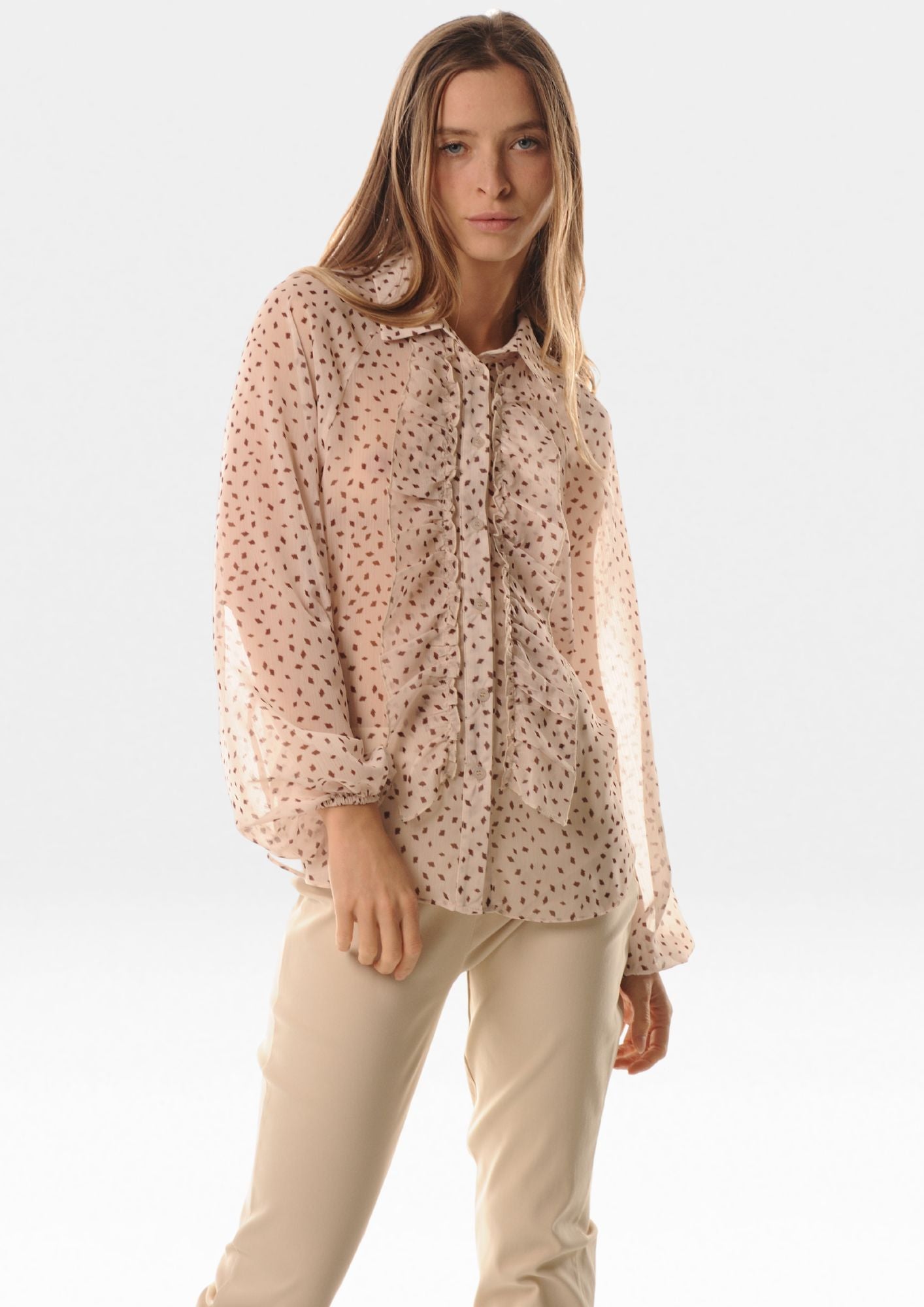 Camicia rouches in crepon fantasia - LOK729