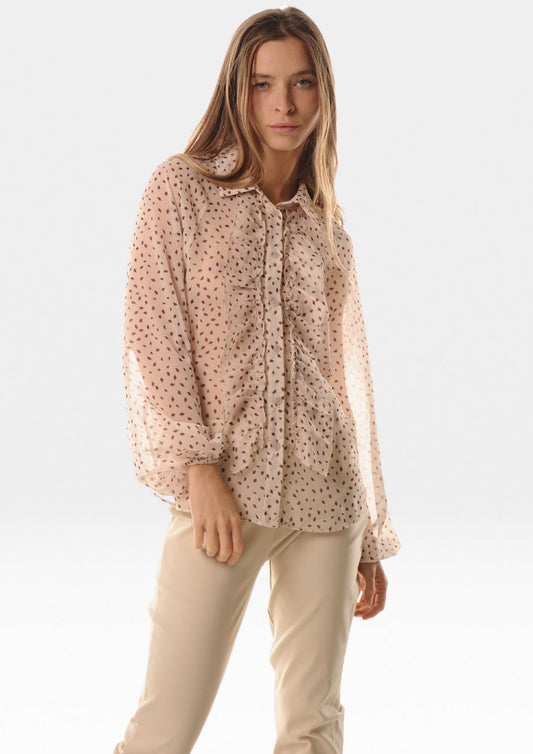 Camicia rouches in crepon fantasia - LOK729
