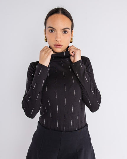 Maglia collo alto costine glitter - LOK036/1283