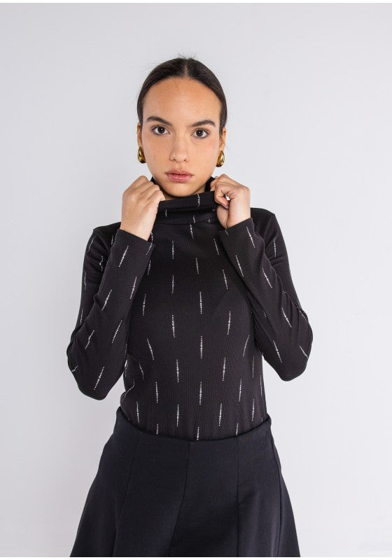 Maglia collo alto costine glitter - LOK036/1283