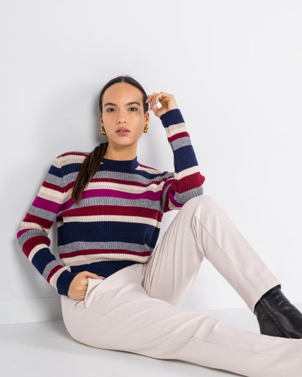 Maglia costina girocollo riga - LOk24917/161