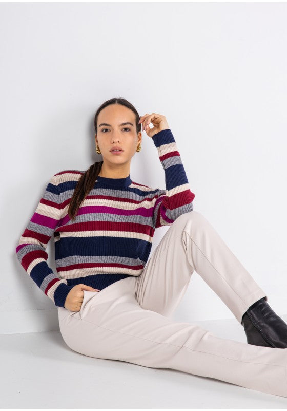 Maglia costina girocollo riga - LOk24917/161