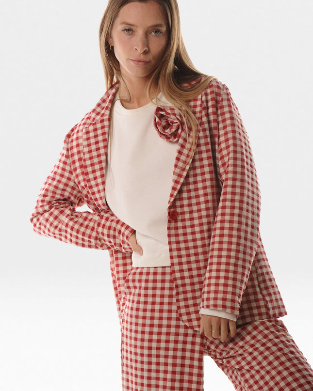 Felpa girocollo con spilla vichy - LOK561