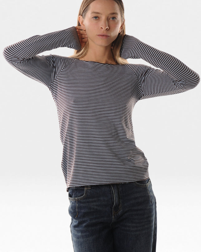 T-Shirt Scollo Barca a Righine Donna LOKITA - Cielo e Rosa