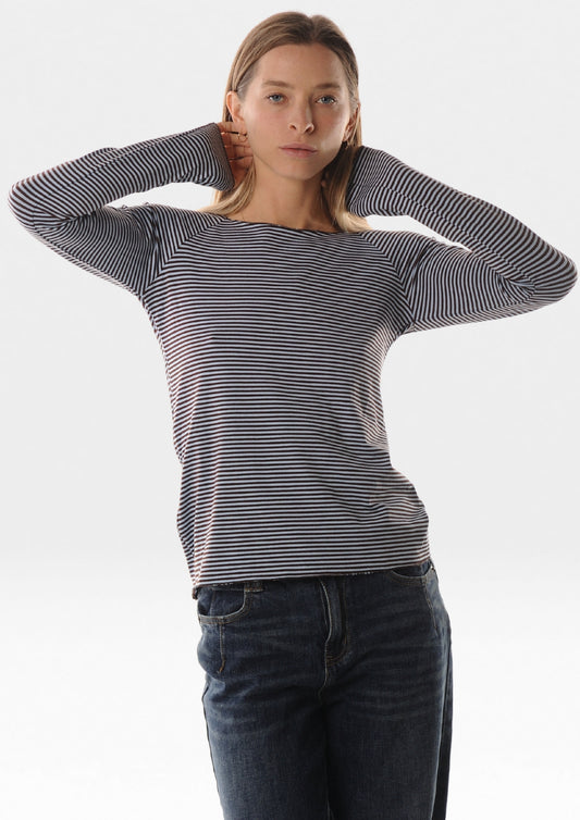 T-shirt scollo barca righine - LOK18440