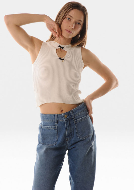 Top in maglia cut out fiocchi - LOK24761