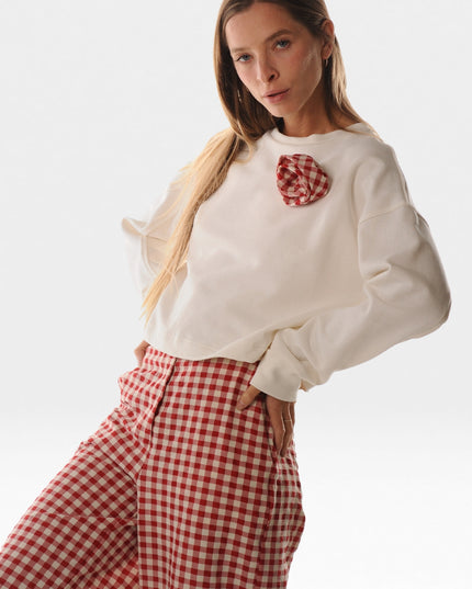 Felpa girocollo con spilla vichy - LOK561